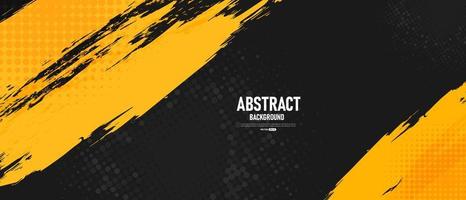 Black and yellow abstract background with brushstroke and halftone style. vector