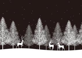 Seamless Winter Forest With Reindeers. Christmas Vector Background Illustration. Horizontally Repeatable.