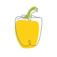 Stylized yellow pepper isolated on white background. One line vector icon, logo, or symbol. Vector illustration.
