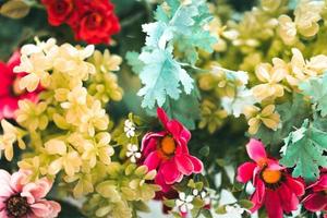 Colorful flower background, fake flowers for decoration to decorate the resort. photo