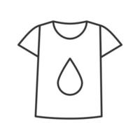 Printing on t-shirt linear icon. Thin line illustration. T-shirt with liquid drop. Contour symbol. Vector isolated outline drawing