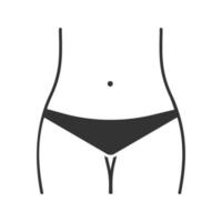 Slim woman waist glyph icon. Bikini zone. Navel piercing. Silhouette symbol. Negative space. Vector isolated illustration