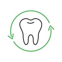 Teeth restoration color icon. Dentistry. Tooth in circle arrow. Isolated vector illustration