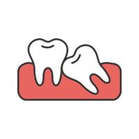 Crooked teeth color icon. Malocclusion. Wisdom tooth problem. Isolated vector illustration