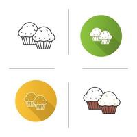 Cupcakes icon. Muffins. Flat design, linear and color styles. Isolated vector illustrations