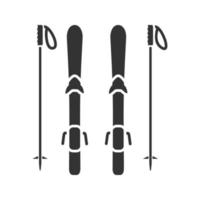 icono de glifo de equipo de esquí. tablas y bastones de esquí. símbolo de silueta. espacio negativo. vector ilustración aislada