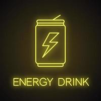 Energy drink can neon light icon. Aluminium can with beverage. Glowing sign. Vector isolated illustration