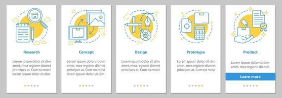 New product launch onboarding mobile app page screen with linear concepts. Manufacturing process steps graphic instructions. UX, UI, GUI vector template with illustrations