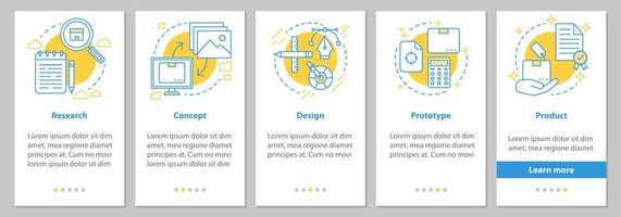 Lanzamiento de un nuevo producto que incorpora la pantalla de la página de la aplicación móvil con conceptos lineales. instrucciones gráficas de los pasos del proceso de fabricación. ux, ui, plantilla de vector de interfaz gráfica de usuario con ilustraciones