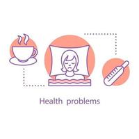 Health problems concept icon. Bed rest. Cold or flu idea thin line illustration. Vector isolated outline drawing