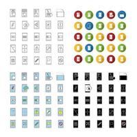 Smartphone icons set. Internet connection, data transfer, apps, communication. Linear, flat design, color and glyph styles. isolated vector illustrations