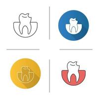 Broken tooth icon. Chipped tooth. Flat design, linear and color styles. Isolated vector illustrations