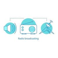 Radio broadcasting concept icon. On air idea thin line illustration. Radio, megaphone, satellite dish. Vector isolated outline drawing