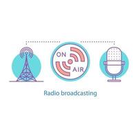 Radio broadcasting concept icon. On air idea thin line illustration. Microphone, radio tower, hotspot. Vector isolated outline drawing