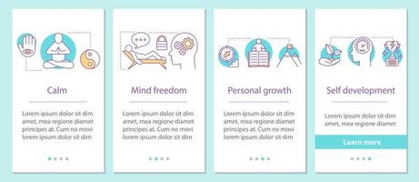 Psychology onboarding mobile app page screen with linear concepts. Calm, mind freedom, personal growth, self development steps graphic instructions. UX, UI, GUI vector template with illustrations