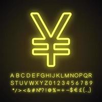 Japanese yen neon light icon. Glowing sign with alphabet, numbers and symbols. Vector isolated illustration