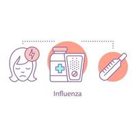 Influenza concept icon. Sickness idea thin line illustration. Flu or cold symptoms. Fever. Vector isolated outline drawing