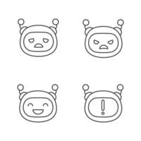 Conjunto de iconos lineales de emojis de robot. emoticonos de chatbot. emoticonos de bot de chat tristes, enojados y felices. notificación de chatbot. símbolos de contorno de línea fina. ilustraciones de contorno de vector aislado. trazo editable