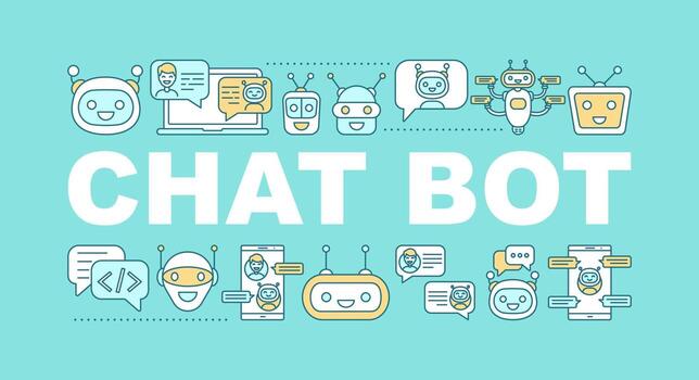 Chatbot word concepts banner. Chat bot. Service robot. Isolated lettering typography idea with linear icons. Machine learning. Artificial intelligence. Vector outline illustration