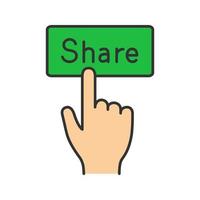 Share button color icon. Social media activity. Hand pressing button. Isolated vector illustration