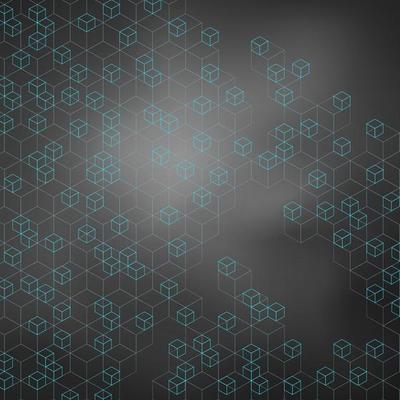 Abstract modern technology blue line cube pattern on black board background.