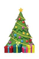 árbol de navidad con cajas de regalo y adornos vector