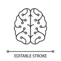 AI linear icon. Thin line illustration. Digital brain. Artificial intelligence. Neurotechnology. Neural network. Machine learning. Contour symbol. Vector isolated outline drawing. Editable stroke