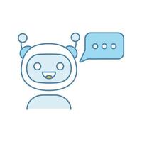 Chatbot with three dots in speech bubble color icon. Modern robot. Online virtual assistant. Chat bot. Digital support. Isolated vector illustration