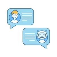 Support chatbot color icon. Talkbot. Online virtual assistant. Chat bot. Modern robot. Man chatting with messenger bot. Isolated vector illustration