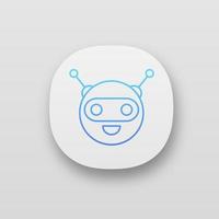 Chatbot app icon. UI UX user interface. Talkbot. Circle head laughing chat bot. Modern robot. Virtual assistant. Web or mobile application. Vector isolated illustration