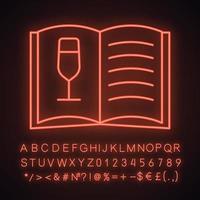 Wine menu neon light icon. Alcoholic drinks list. Alcohol bar menu. Glowing sign with alphabet, numbers and symbols. Vector isolated illustration