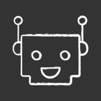 Chatbot chalk icon. Talkbot. Modern robot. Square head laughing chat bot. Virtual assistant. Conversational agent. Isolated vector chalkboard illustration