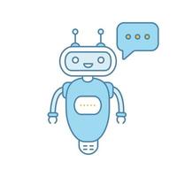 Chatbot typing answer color icon. Talkbot with three dots in speech bubble. Modern robot. Processing request virtual assistant. Isolated vector illustration