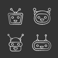 Chatbots chalk icons set. Talkbots. Laughing virtual assistants collection. Conversational agents. Modern robots. Isolated vector chalkboard illustrations