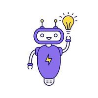 New idea chatbot color icon. Talkbot with lightbulb. Virtual assistant. Modern robot. Online support chat bot. Isolated vector illustration