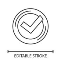 Checkmark linear icon. Successfully tested. Tick mark. Thin line illustration. Quality assurance. Verification and validation. Quality badge. Vector isolated outline drawing. Editable stroke