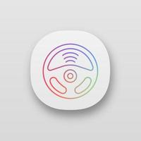 Autonomous car app icon. Car rudder and wireless signal sign. Autopilot. Driverless car. Self driving automobile. UI UX user interface. Steering wheel. Web application. Vector isolated illustration