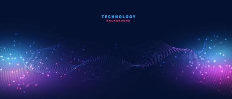Abstract technology background with flowing particles dynamic waves. vector