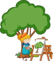 Little artist drawing a tree picture isolated on white background vector