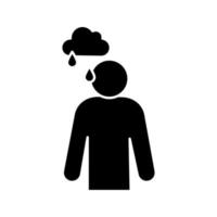 Sadness glyph icon. Bad mood. Depression and fatigue. Apathy. Stress symptom. Silhouette symbol. Negative space. Vector isolated illustration