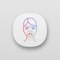 Mimic wrinkles app icon. UI UX user interface. Facial skin after thirty. Face ageing. Facial markup for cosmetic procedure. Web or mobile application. Vector isolated illustration