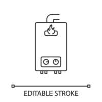 Gas water heater linear icon. Heating water. Thin line illustration. Home boiler. Contour symbol. Vector isolated outline drawing. Editable stroke