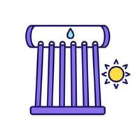 Industrial solar water heater color icon. Solar collector tubes and water tank. Eco water heating system. Isolated vector illustration