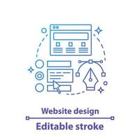 Website design concept icon. App development idea thin line illustration. Web design. Website interface. Vector isolated outline drawing. Editable stroke