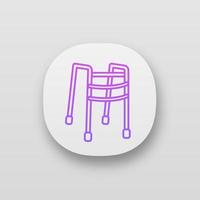 Walker app icon. Walking frame. Mobility aid. Handicap equipment. UI UX user interface. Web or mobile application. Vector isolated illustration