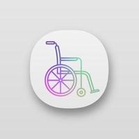 Wheelchair app icon. Invalid chair. Wheel chair. UI UX user interface. Disability. Handicap equipment. Mobility aid. Web or mobile application. Vector isolated illustration
