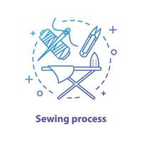 Sewing process concept icon. Tailoring idea thin line illustration. Needlecraft. Dressmaking. Vector isolated outline drawing