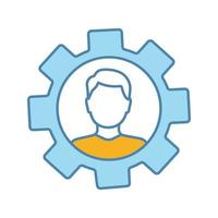 Professional skills color icon. Employability skills. Personal development. Self improvement. Cogwheel with person inside. Productivity. Isolated vector illustration