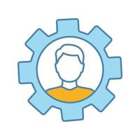 Professional skills color icon. Employability skills. Personal development. Self improvement. Cogwheel with person inside. Productivity. Isolated vector illustration