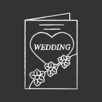 icono de tiza de tarjeta de invitación de boda. tarjeta de felicitación de boda con flores. ilustración de pizarra de vector aislado